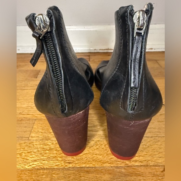 Masiero Black Leather Peep Toe Ankle Booties Block Heel Brazil Size 8 - Picture 8 of 8